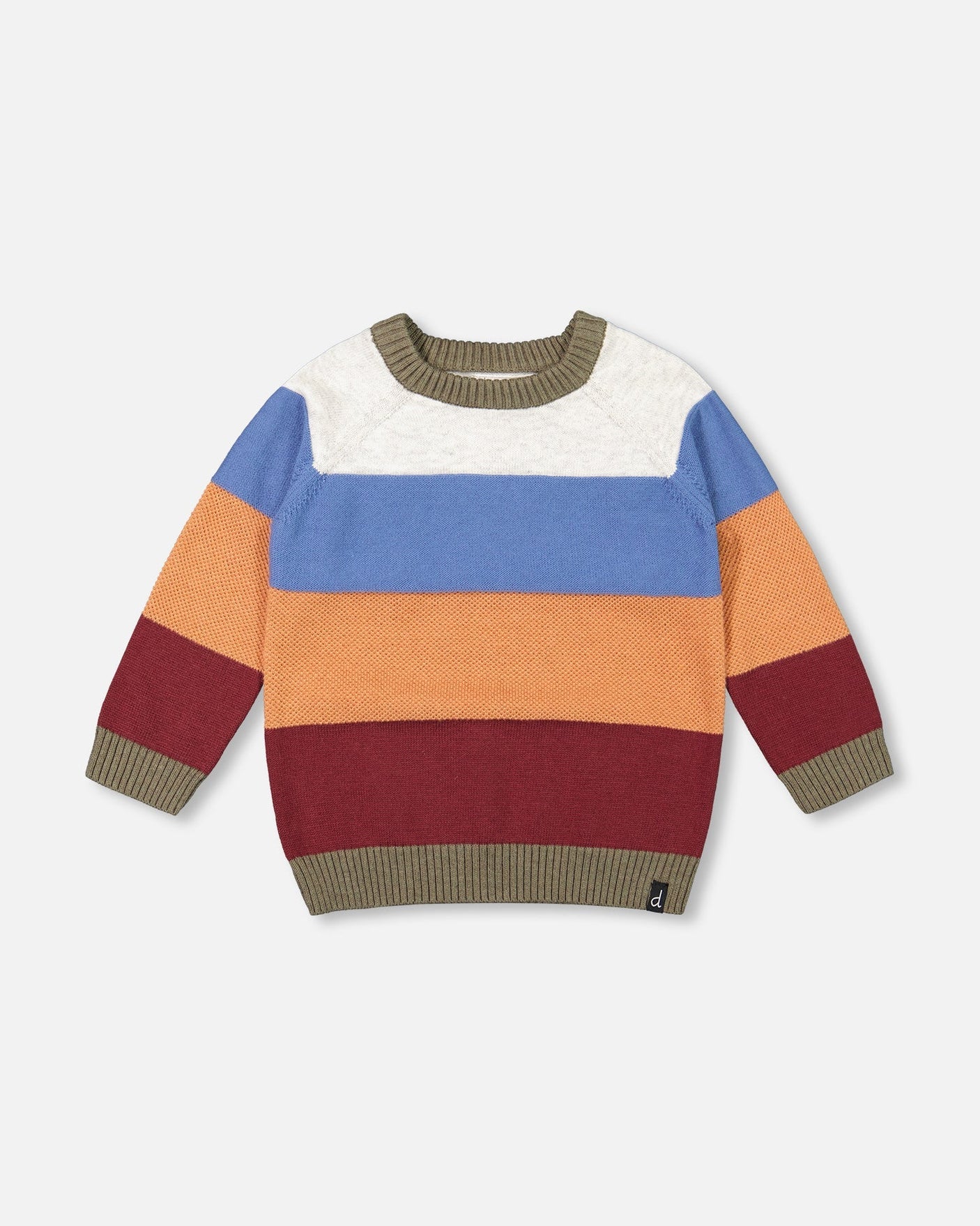 Knitted Raglan Sweater Red Wine, Burnt Orange And Oatmeal Stripe-0