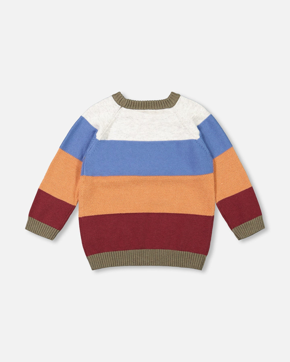 Knitted Raglan Sweater Red Wine, Burnt Orange And Oatmeal Stripe-2