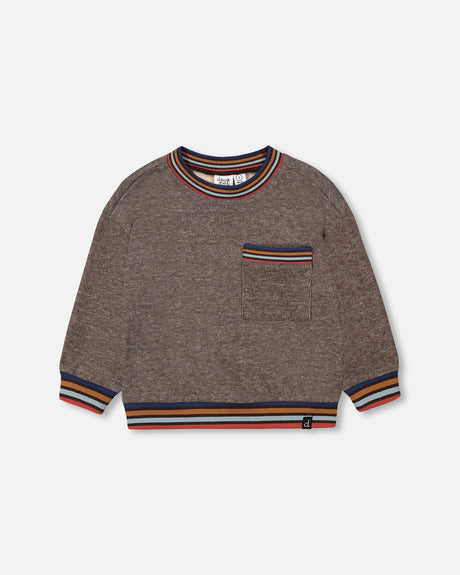 Super Soft Brushed Rib Sweatshirt With Pocket Brown Mix-0