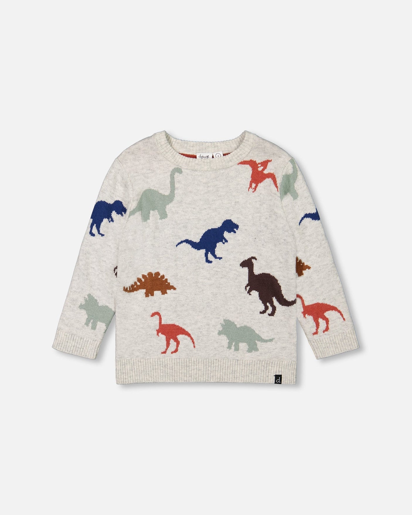 Intarsia Sweater Oatmeal Mix With Dinosaurs-0
