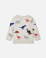 Intarsia Sweater Oatmeal Mix With Dinosaurs-3