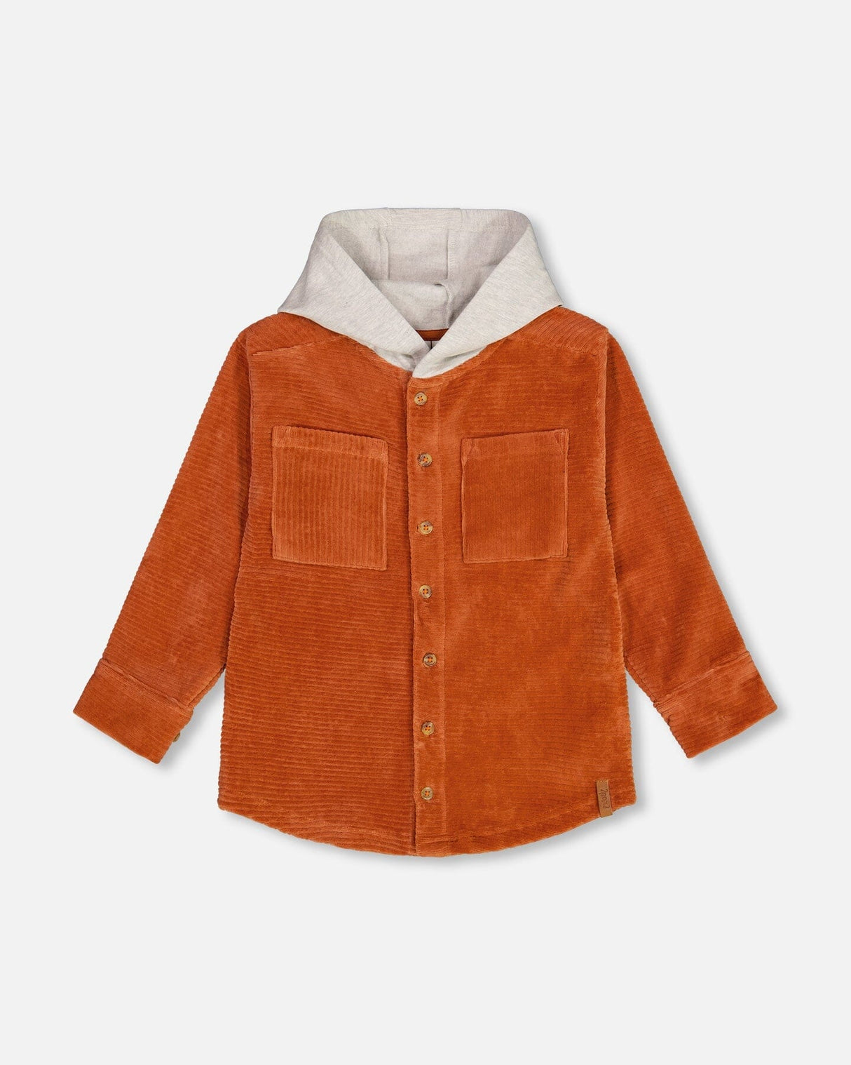 Ribbed Velvet Oversized Hooded Shirt Burnt Orange-0