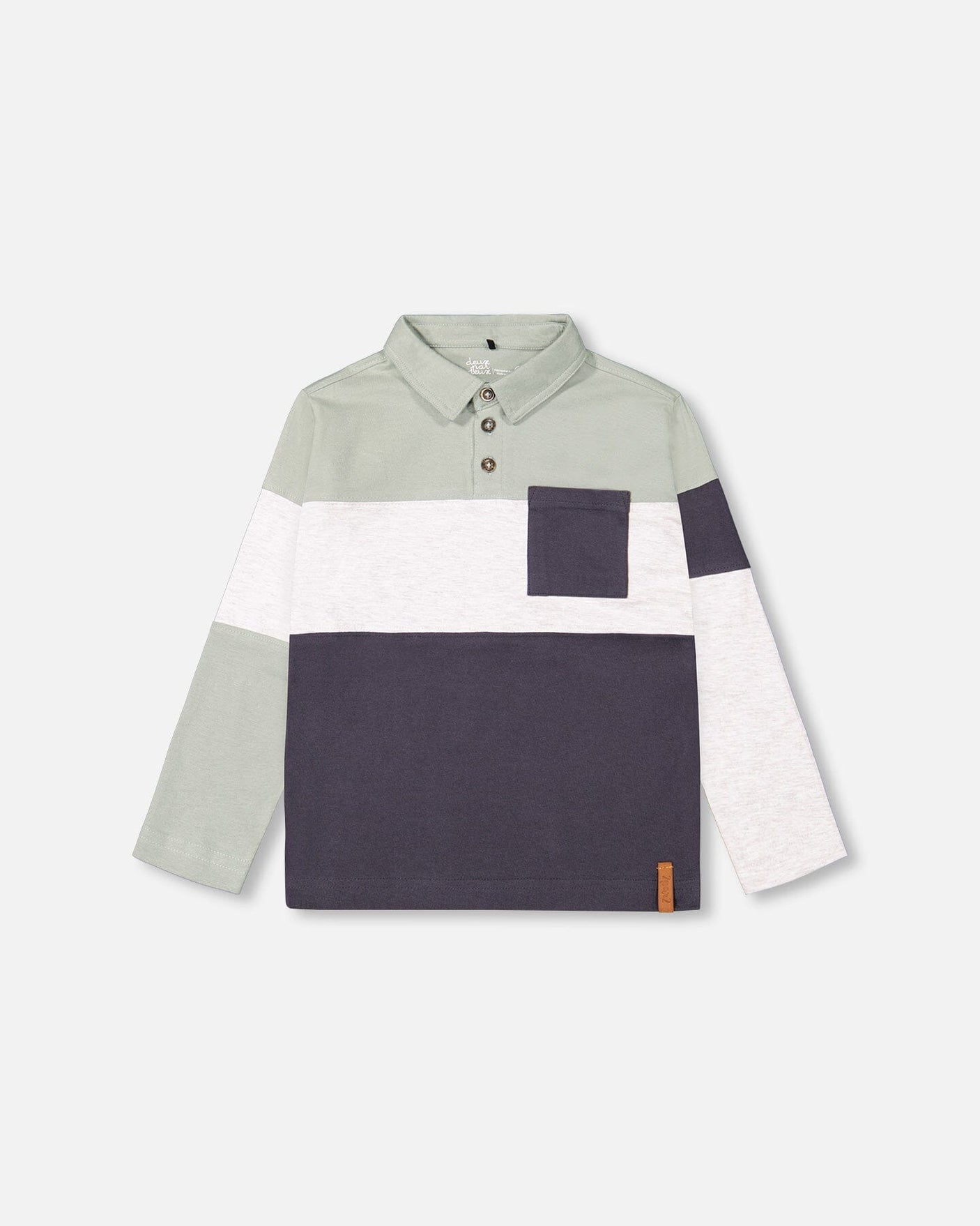 Color Block Jersey Polo Top Sage Green, Oatmeal And Grey-0
