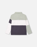 Color Block Jersey Polo Top Sage Green, Oatmeal And Grey-2