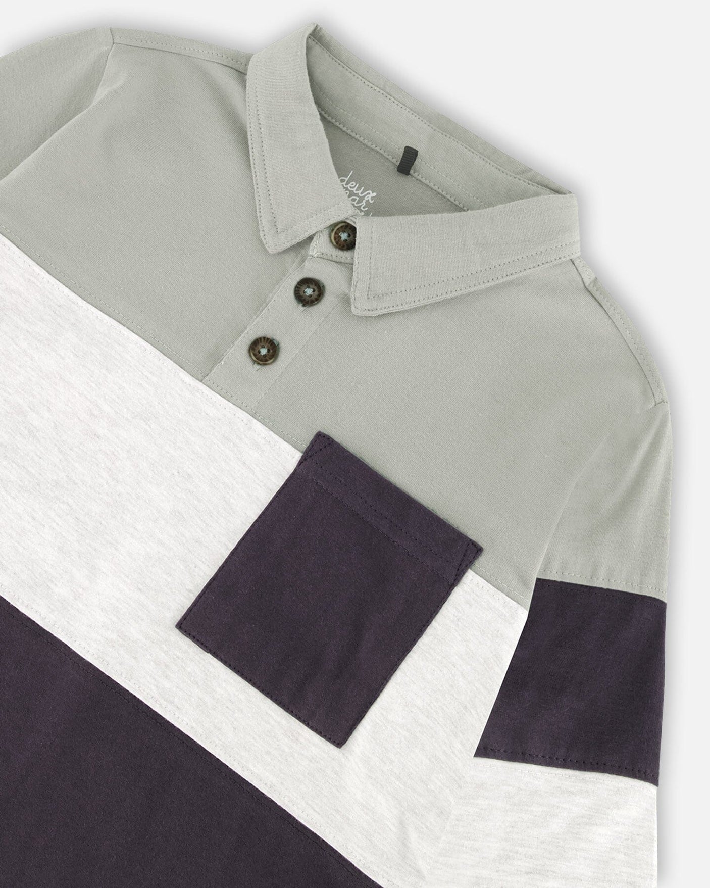 Color Block Jersey Polo Top Sage Green, Oatmeal And Grey-3