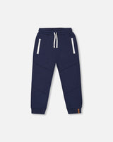 Fleece Sweatpants With Zipper Pockets Navy-0