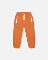 Fleece Sweatpants With Zipper Pockets Brown-Orange-0