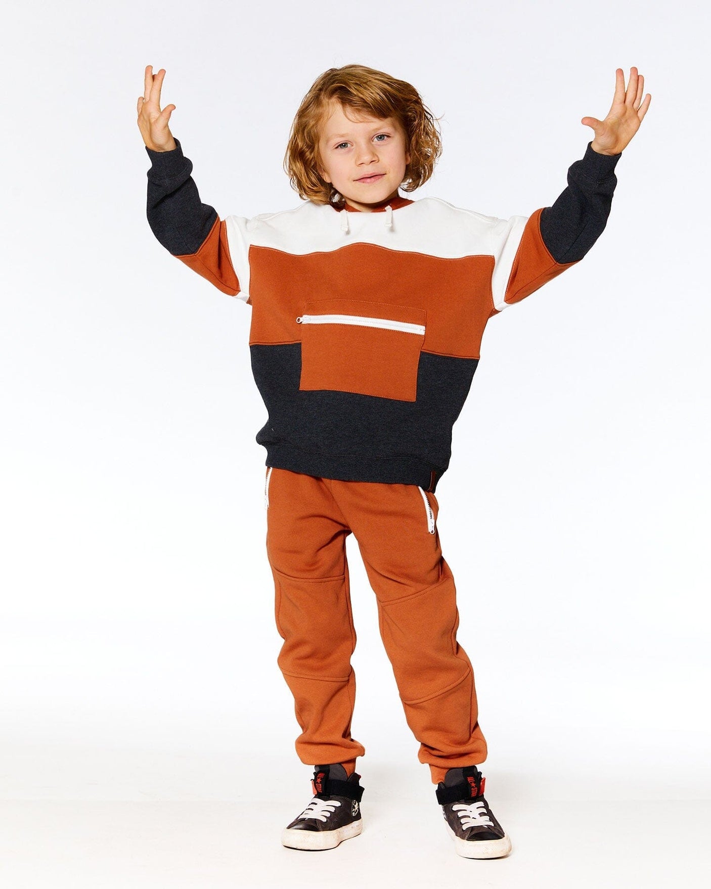 Fleece Sweatpants With Zipper Pockets Brown-Orange-1