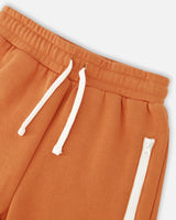 Fleece Sweatpants With Zipper Pockets Brown-Orange-3