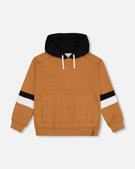 Fleece Hoodie With Quilted Pocket Caramel-0