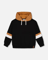 Fleece Hoodie With Quilted Pocket Black-0