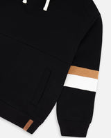 Fleece Hoodie With Quilted Pocket Black-3