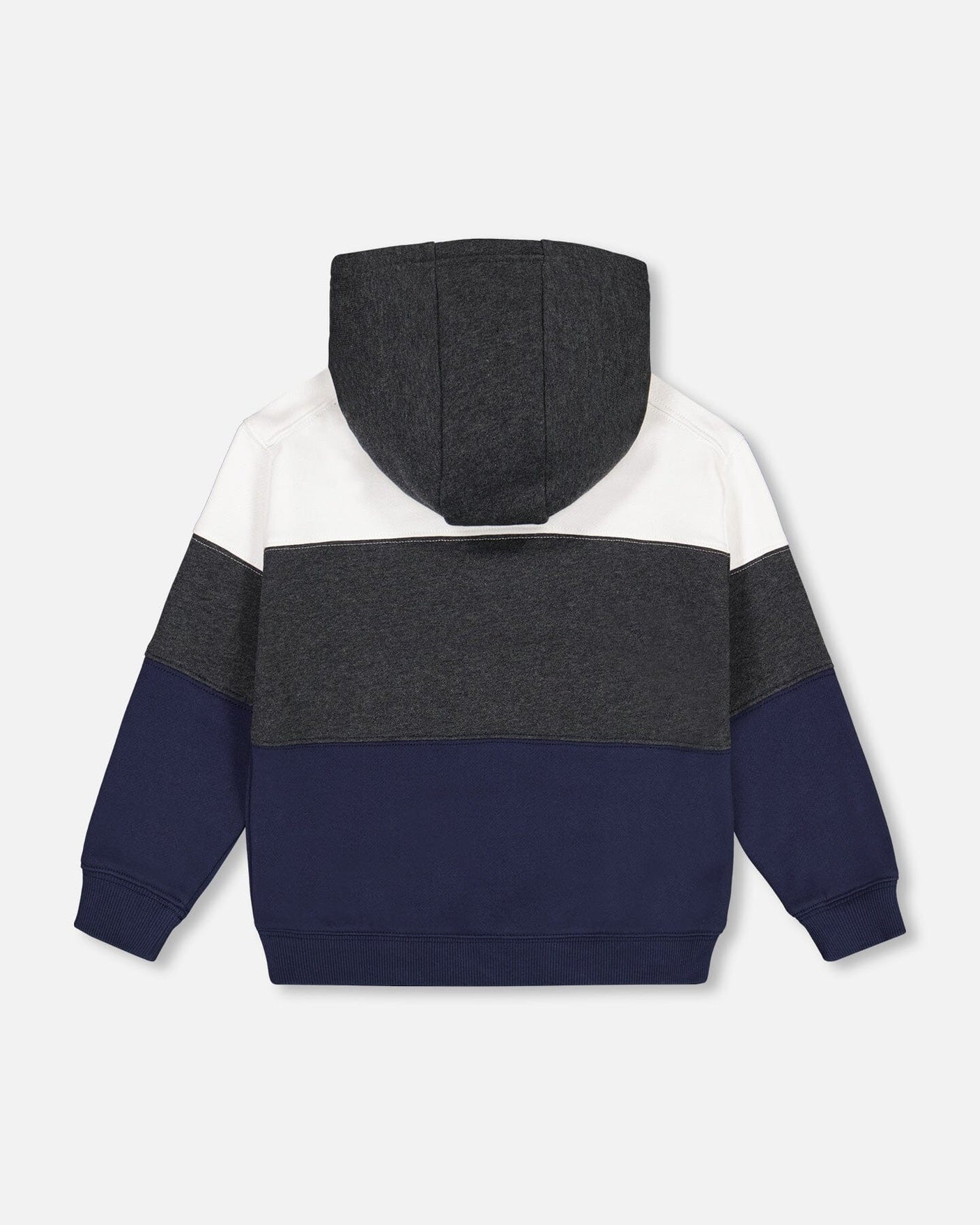 Hoodie With Zipper Pocket Grey, Navy And Off White Color Block-2