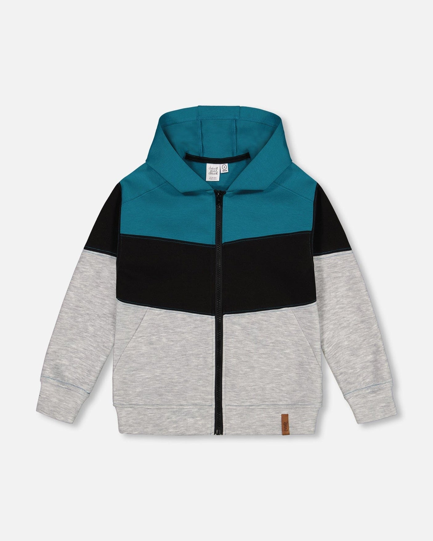 Neoprene Hooded Jacket Light Grey, Black And Teal Color Block-0