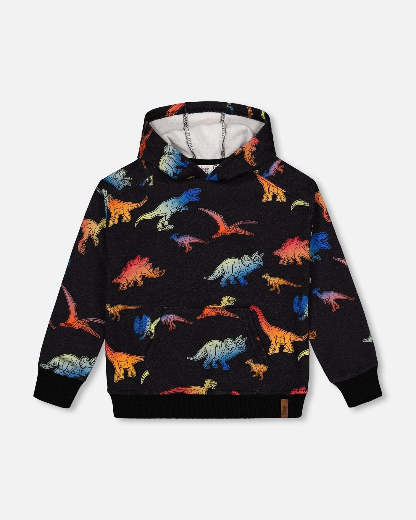 Printed Multicolor Dinosaur Fleece Hoodie Black-0