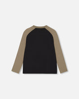 Raglan Jersey T-Shirt With Print Black And Khaki-3