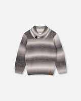 Grey Gradient Knitted Sweater With Collar-0