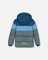 Puffy Jacket Green And Teal Color Block-3