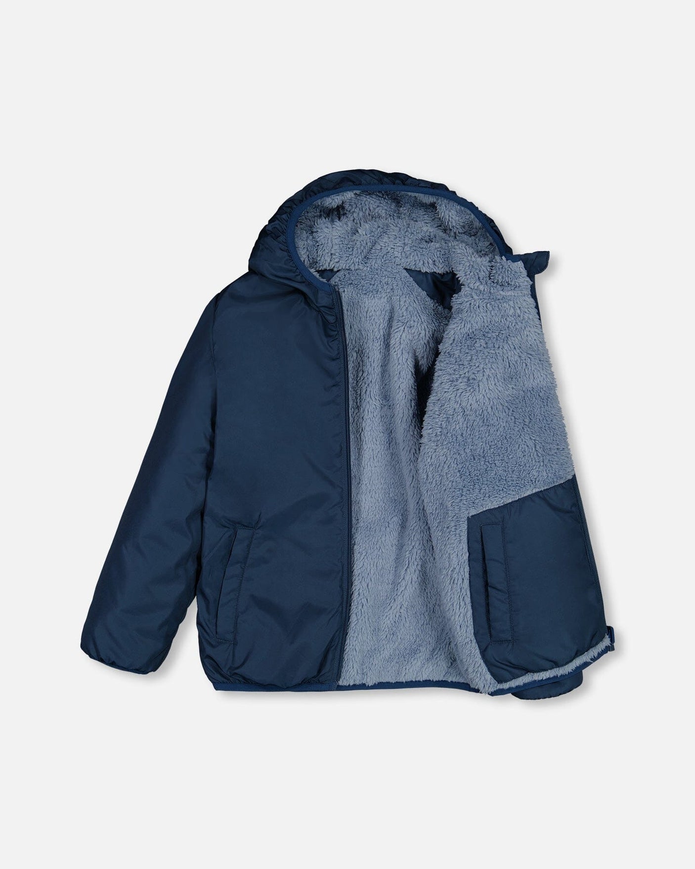 Transition Reversible Sherpa And Nylon Jacket Teal Blue-4