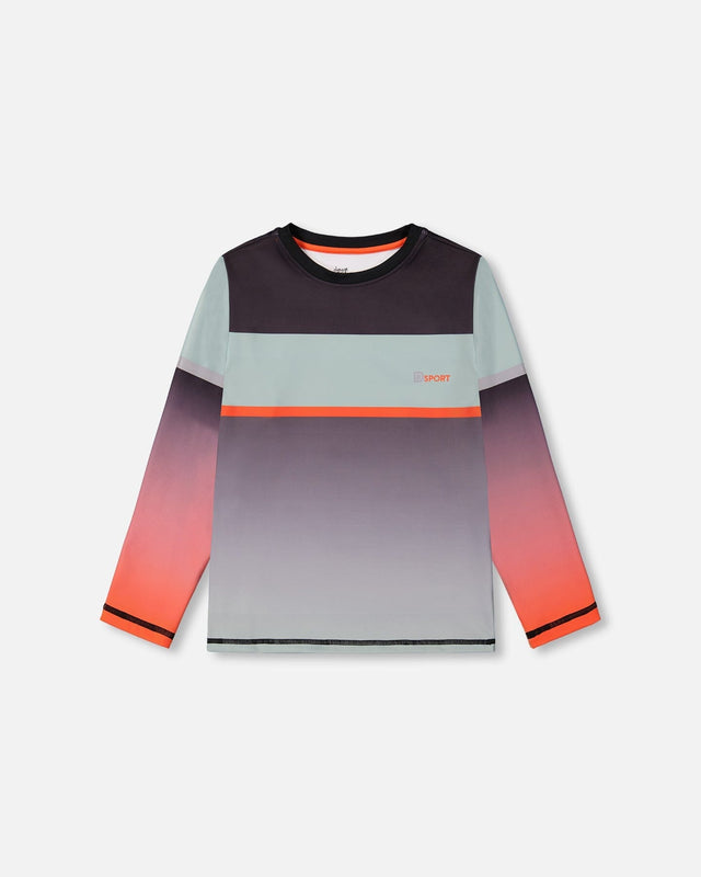 Long Sleeve Athletic Top Grey And Neon Orange-0