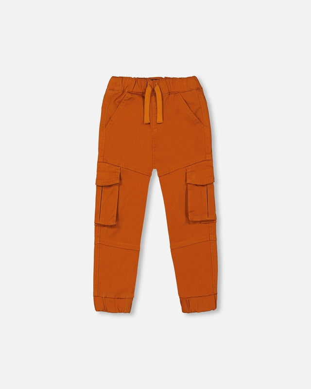 Stretch Twill Jogger Pants With Cargo Pockets Brown-Orange-0