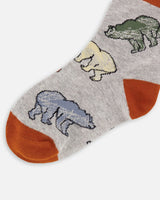 Socks Grey Mix Bear Print-2