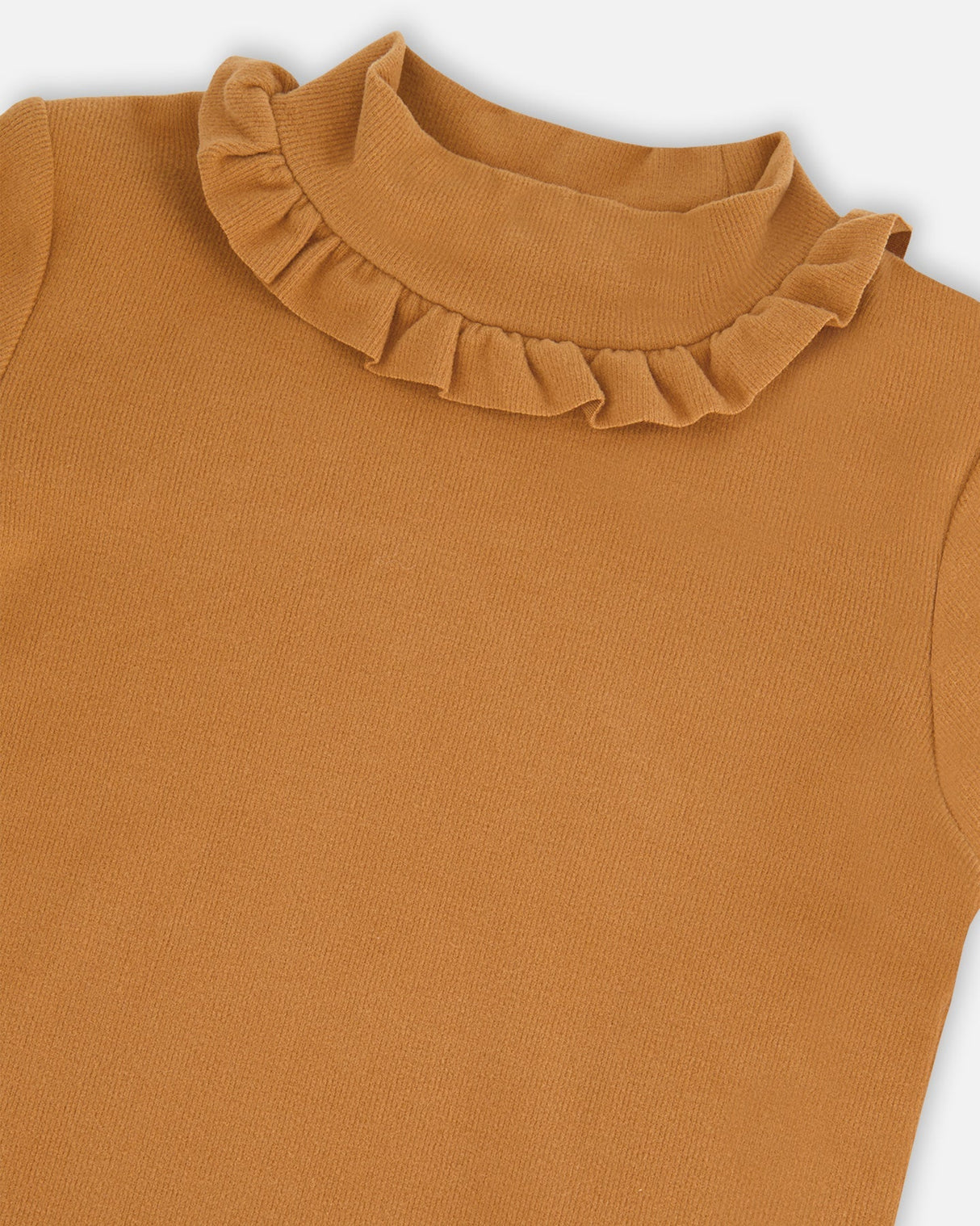 Super Soft Brushed Rib Mock Neck Top With Frills Golden Yellow-3