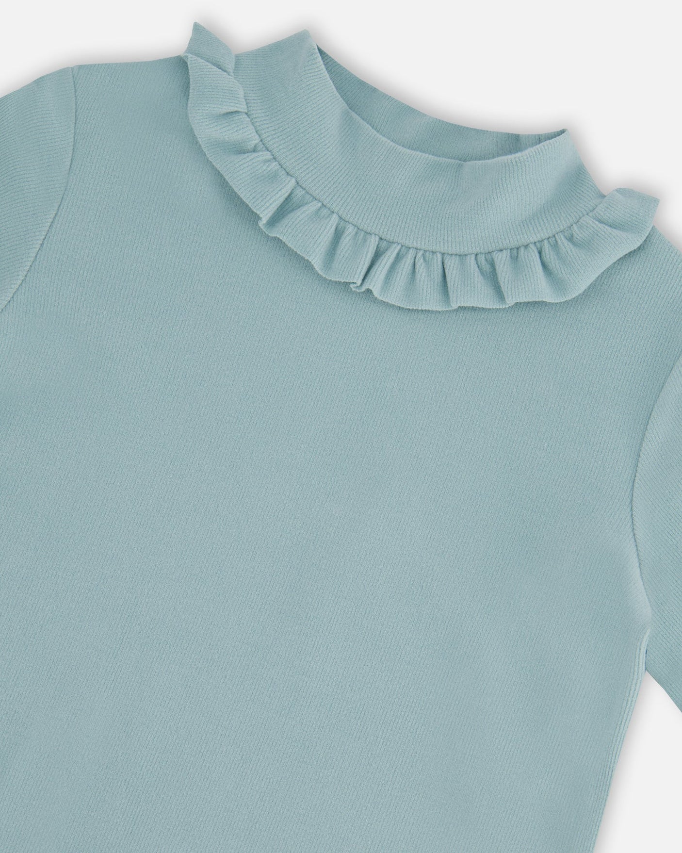 Super Soft Brushed Rib Mock Neck Top With Frills Mint-3