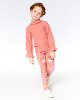 Super Soft Brushed Rib Mock Neck Top With Frills Salmon Pink-1