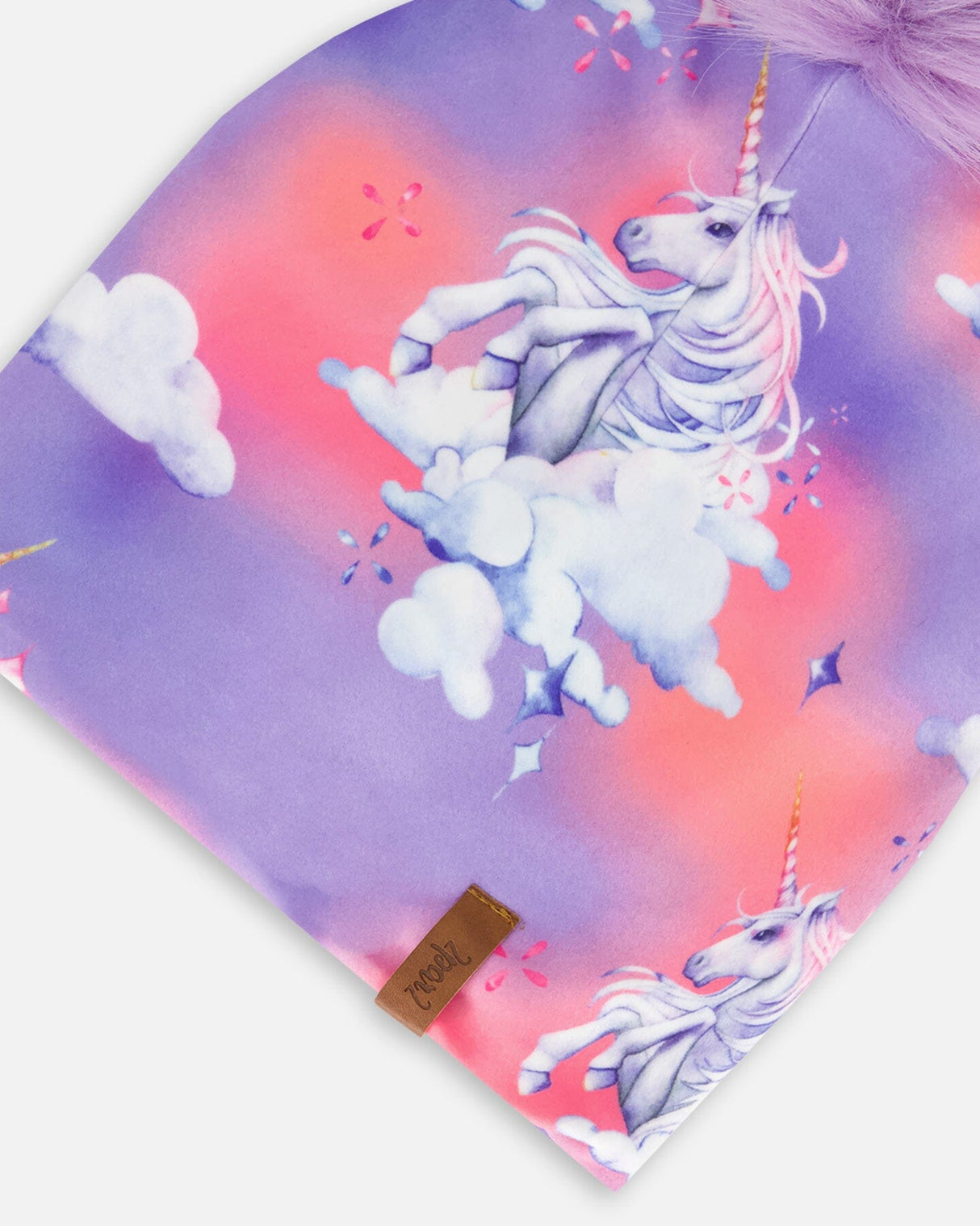 Printed Jersey Detachable Pompom Hat Lilac Unicorn Cloud Print-3