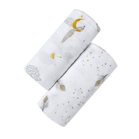 ORGANIC SWADDLE SET - SWEET DREAMS (Enchanted Peacock + Magical Feathers)-0