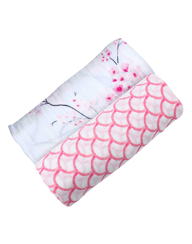 ORGANIC SWADDLE SET - SAKURA (Cherry Blossom + Pink Stripe)-5