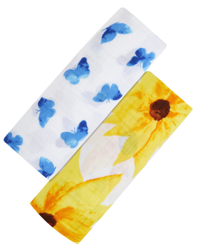 ORGANIC SWADDLE SET - GLOWING GARDEN (Sunflower + Blue Butterfly)-0